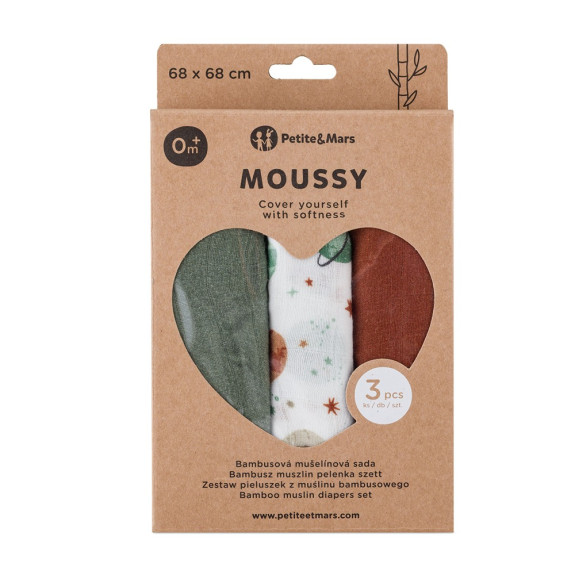 Súprava plienok bambusová mušelínová 3 ks Moussy 68 x 68 cm Petite&Mars