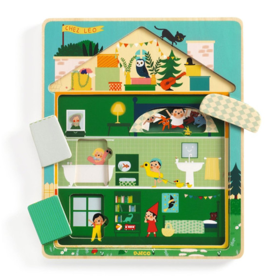 Drevené puzzle Domček Chez Léo Djeco