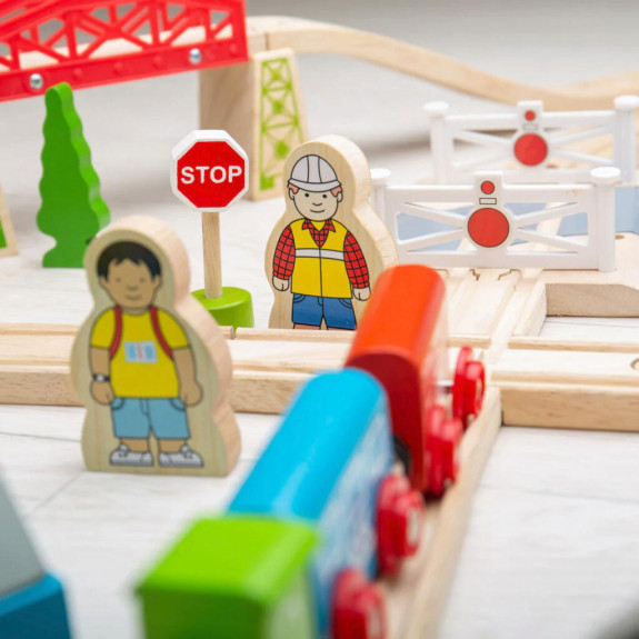 Drevená vláčikodráha mesto a dedina 91 dielov Bigjigs Rail