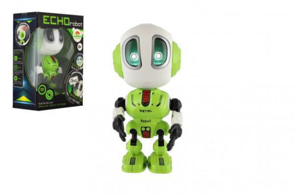 Robot Echo opakujúce vety kovový 12 cm na batérie so zvukom so svetlom
