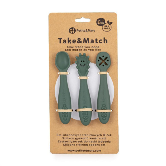 Set 3 ks silikónových tréningových lyžičiek Take&Match 6 m+ Petite & Mars
