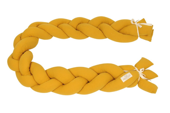Mušelínový mantinel vrkoč 200 cm Babymatex – chránič do postieľky Okrový