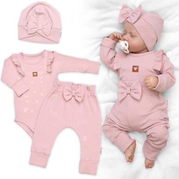 Rebrovaná rastúca súprava 3D Baby Girl Pudrovo ružová