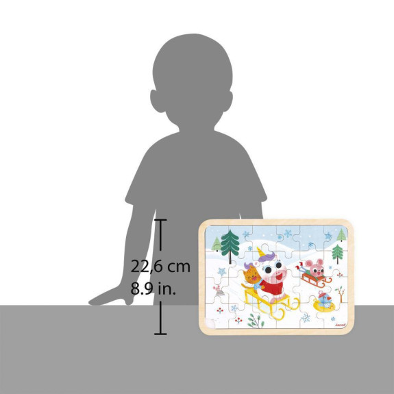 Drevené puzzle s hľadaním rozdielov Sánkovanie 24 dielikov Janod