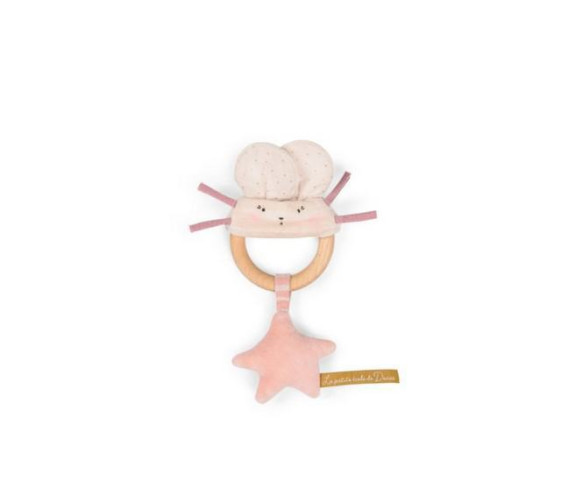Hrkálka s dreveným krúžkom Moulin Roty Pink mouse