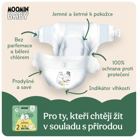 Jednorazové eko plienky 2 Newborn 3–6 kg (56 ks), Moomin baby