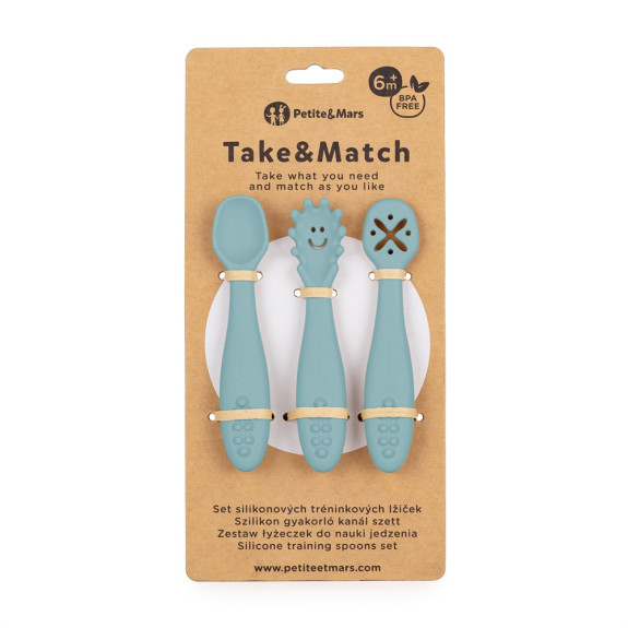 Set 3 ks silikónových tréningových lyžičiek Take&Match 6 m+ Petite & Mars