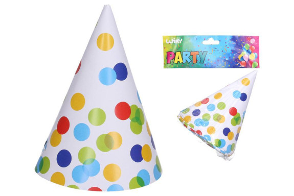 Párty klobúčiky Bodky 15 cm, 6 ks