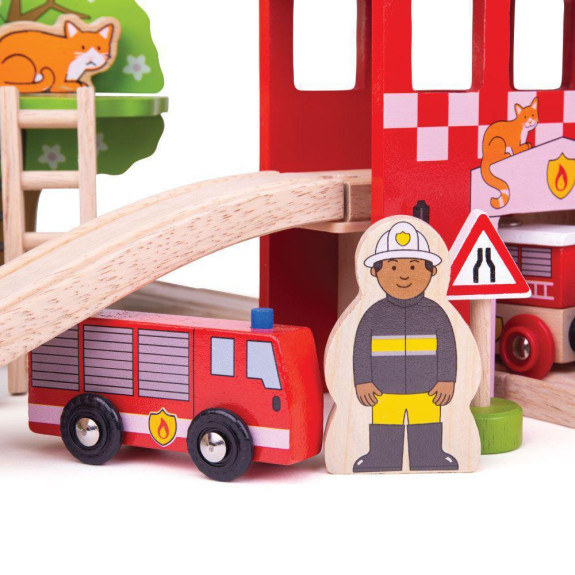 Drevená vláčikodráha hasičská stanica Bigjigs Rail