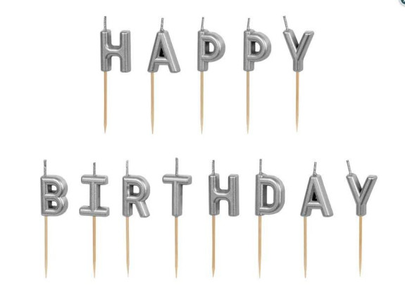 Sviečky "HAPPY BIRTHDAY" strieborné