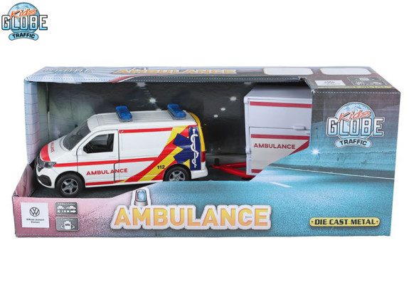 VW Transporter ambulancie kov spätný chod s prívesom Kids Globe Traffic
