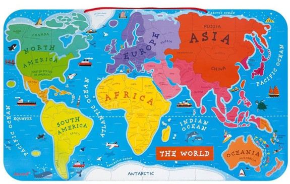 Magnetická mapa sveta skladačka s tabuľou na zavesenie Janod