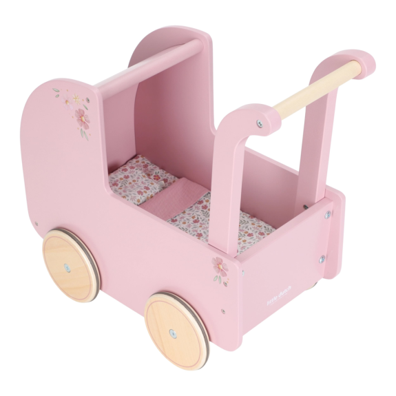 Kočík pre bábiky drevený s perinkou Pink Little Dutch