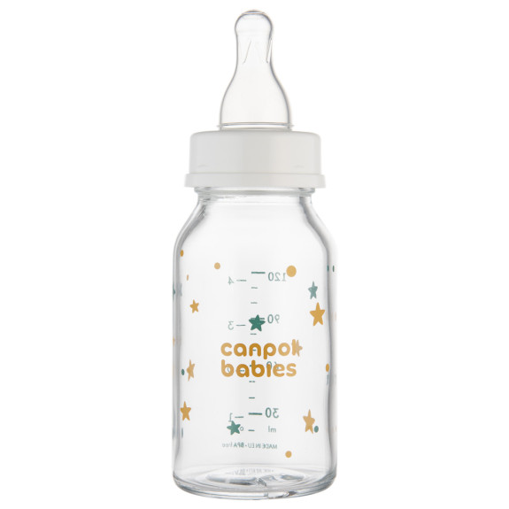 Canpol babies Fľaša sklenená s úzkym hrdlom Toys 120 ml Biela