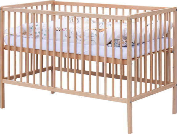 Detská postieľka prírodná s kompletnou výbavou 120 x 60 cm Subra Scarlett