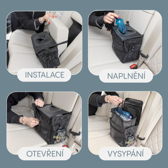 Odpadkový kôš do auta vodotesný s vekom black Zopa
