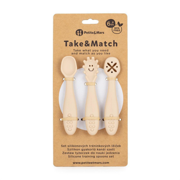 Set 3 ks silikónových tréningových lyžičiek Take&Match 6 m+ Petite & Mars