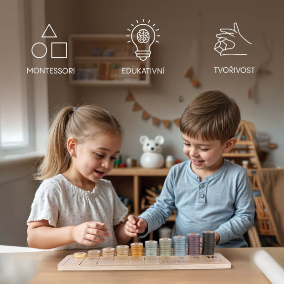 Drevená Montessori hra Počítanie Zopa