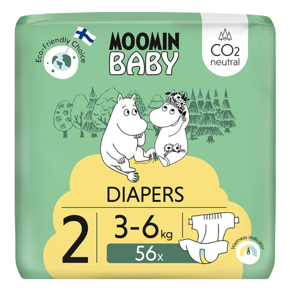 Jednorazové eko plienky 2 Newborn 3–6 kg (56 ks), Moomin baby