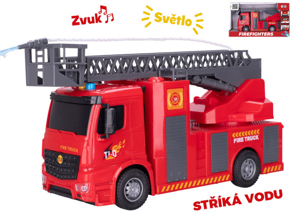 Auto hasiči striekajúcu vodu na zotrvačník so svetlom a zvukom 30 cm