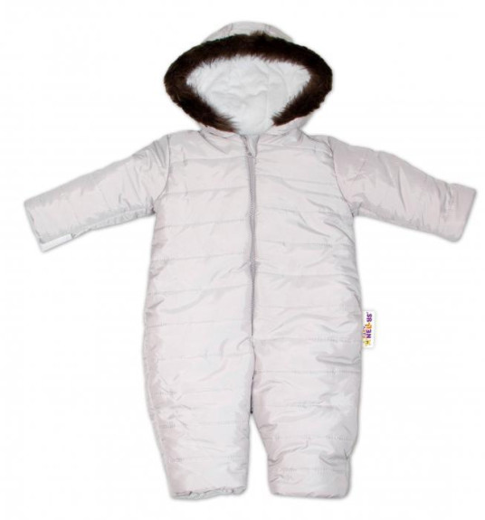 Kombinéza s kapucňou a kožúškom Baby Nellys ® prešívaná Sv. šedá