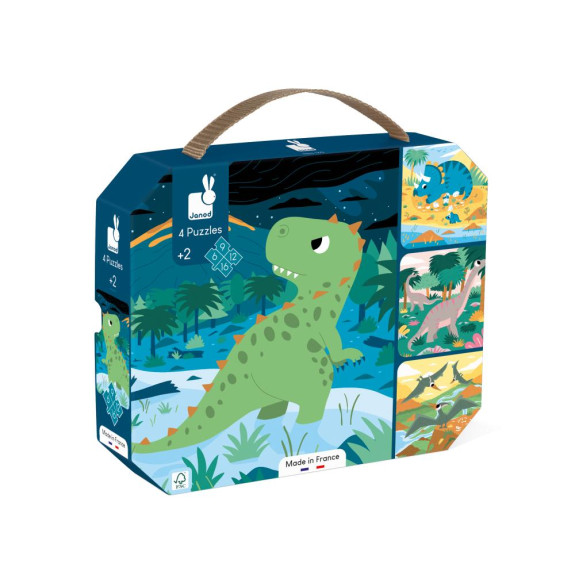 Puzzle v kufríku 4v1 Dinosaury Janod