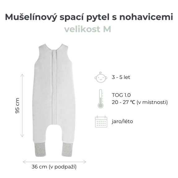 Mušelínový letný spací vak s nohavicami Sleepee Nature krémový