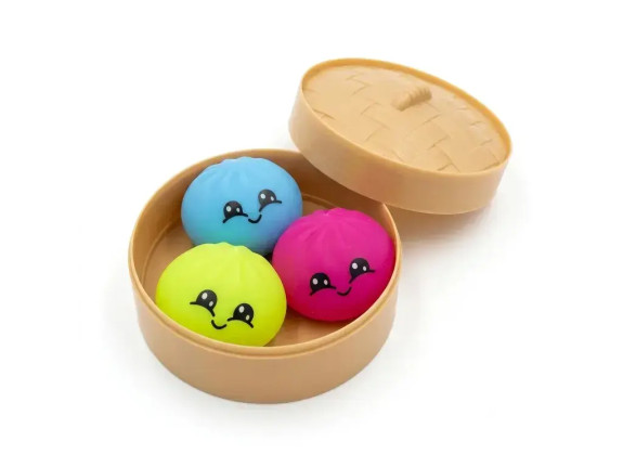 Squishy Dumpling knedľa gumová 5 cm 3 ks v košíku
