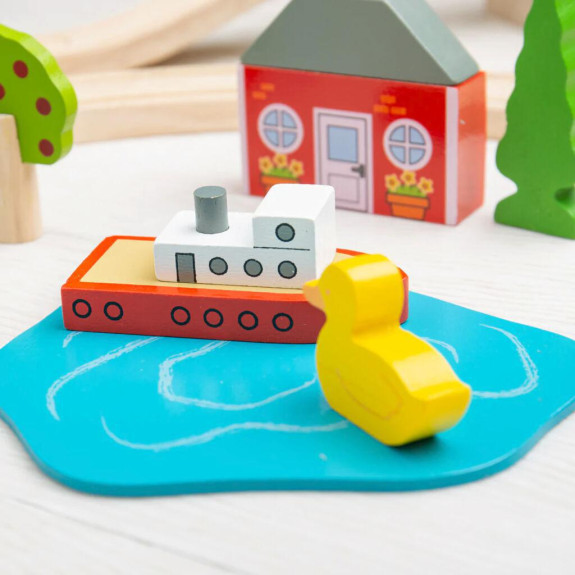 Drevená vláčikodráha mesto a dedina 91 dielov Bigjigs Rail