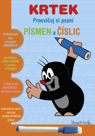 Stierateľný zošit "Precvičuj si písmená a číslice" + stierateľný popisovač - Krtek 2