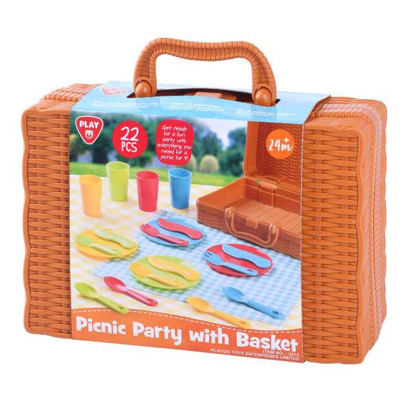 Piknikový košík so sadou riadu plast 22 ks