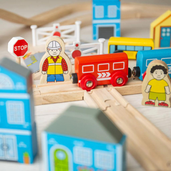 Drevená vláčikodráha mesto a dedina 91 dielov Bigjigs Rail