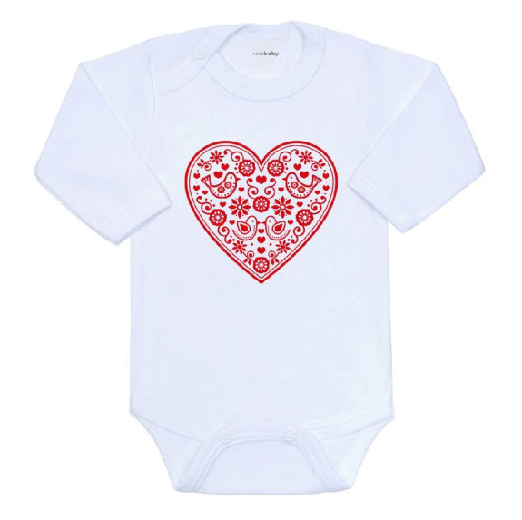 Detské body s potlačou Ľudový vzor červené srdiečko New Baby