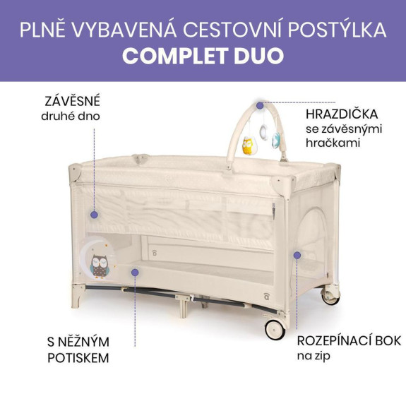Complet duo cestovná postieľka s druhým dňom a hrazdičkou Asalvo