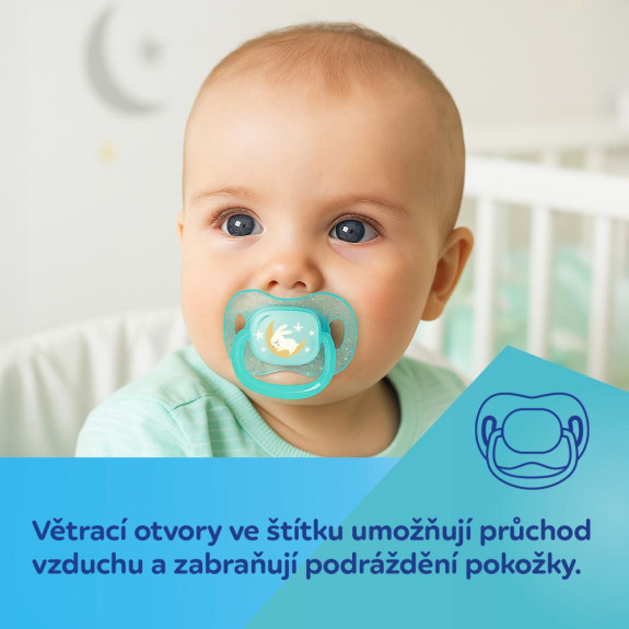 Cumlík svietiaci silikónový symetrický Nightglow Canpol babies 18 m+ 2 ks