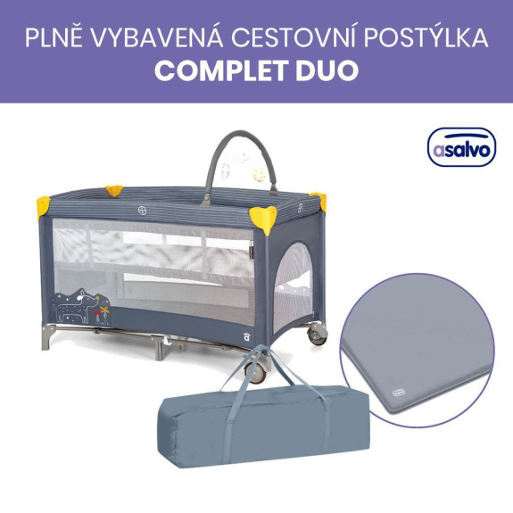 Complet duo cestovná postieľka s druhým dňom a hrazdičkou Asalvo