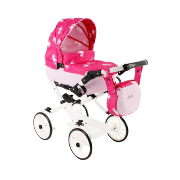 Kočík na bábiky Kids V4 ružový s jednorožcom Jasmine