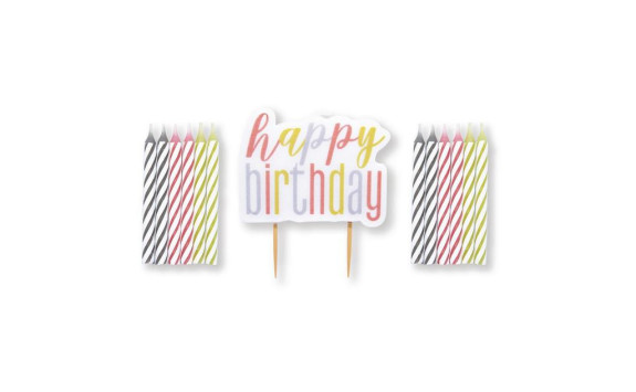 Set sviečok - ružovo-zlatý Happy Birthday! 13 ks
