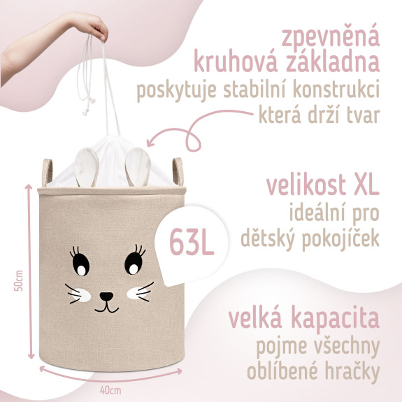 Kôš na hračky XL so šnúrkou, skladací bavlnený / 63 l Sipo