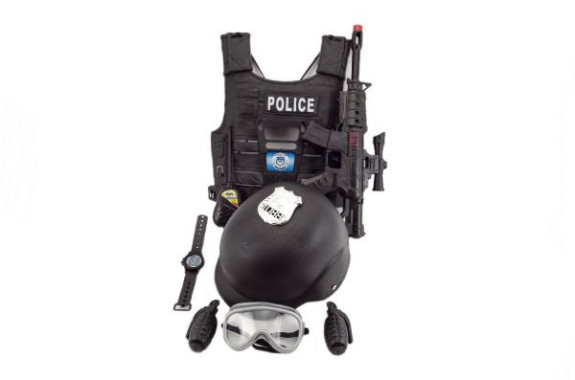 Sada policajnej pištole a prilba s doplnkami 38 cm