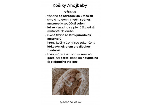 Mojžišov košík pre bábätko Corn Natural + matrac Basic Ahojbaby