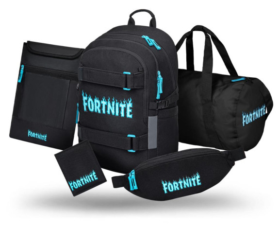 Set 5 Skate Fortnite Blue: batoh, športová taška, oblička, obal na notebook, peňaženka Baagl