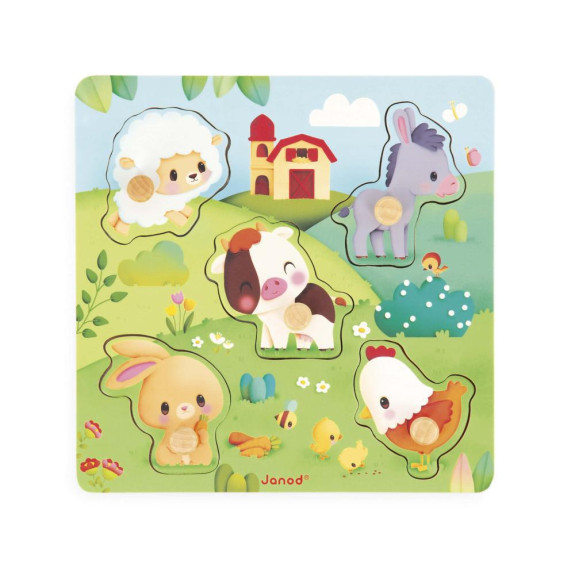 Drevené vkladacie puzzle s úchytom Zvieratká Janod Farm