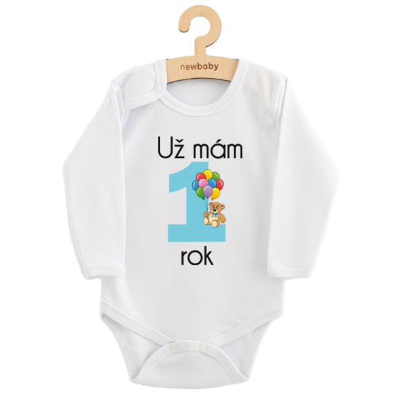 Body s potlačou New Baby Už mám 1 rok modrej, veľ. 86