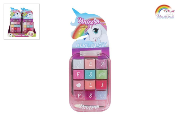 Unicorn make-up paletka so zrkadielkom s leskami na pery a očnými tieňmi