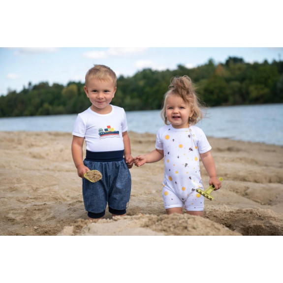 Šortky tenké háremky denim vzor Little Angel