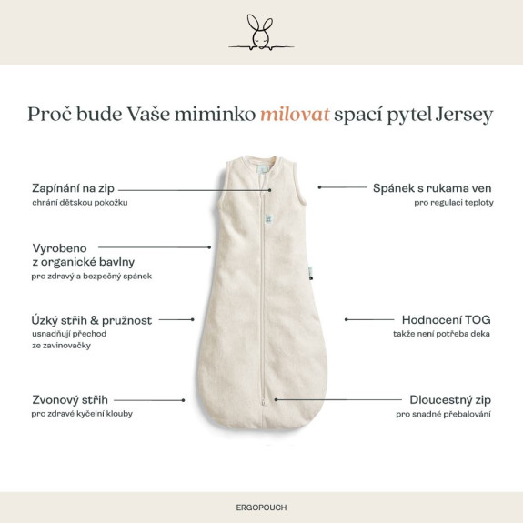 Vrece na spanie organická bavlna Jersey Lullaby 1,0 tog Ergopouch