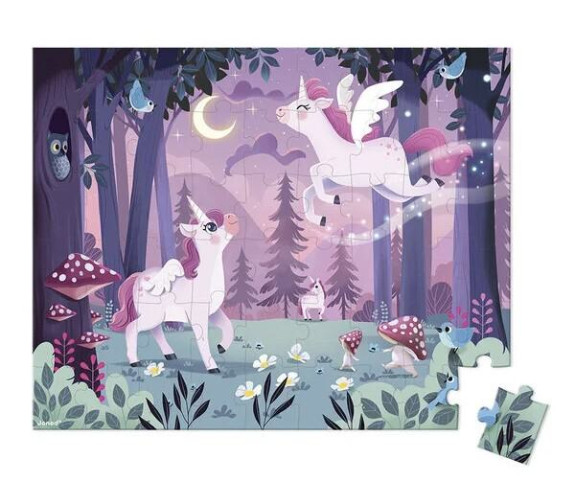 Puzzle v kufríku Jednorožce 54 ks Janod