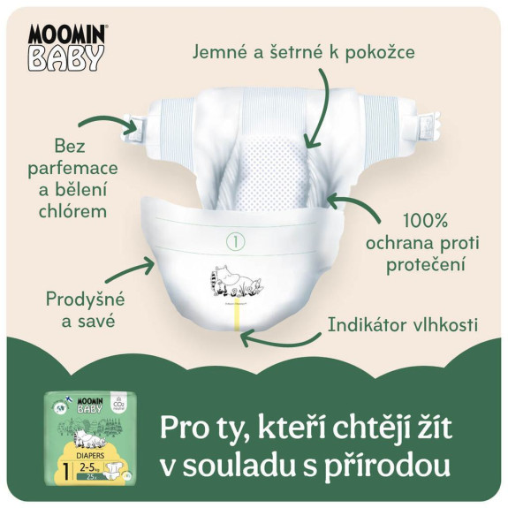 Moomin Baby 1 Newborn 2–5 kg (25 ks), eko plienky