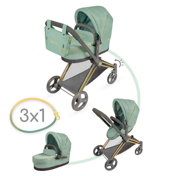 Skladací kočík pre bábiky 3 v 1 s taškou Capriccio 73 cm DeCuevas